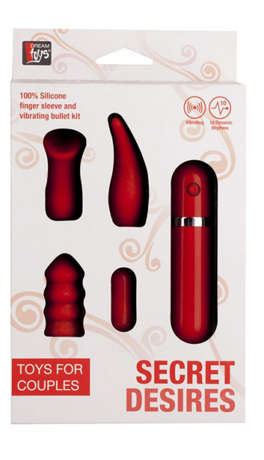Маленькая вибропуля с 3 красными насадками Neon Secret Desires 10Func. Vibrator Kit