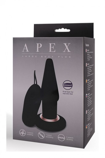 Чёрная анальная вибровтулка Apex Butt Plug Large Black - 15 см.