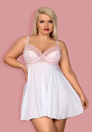 Восхитительный коротенький беби-долл Girlly с кружевом, белый с розовым