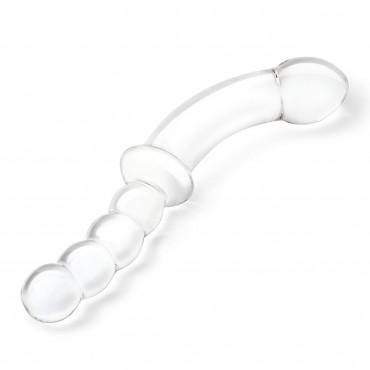Стеклянный двусторонний фаллоимитатор 12,5’’ Girthy Double Sided Dong With Anal Bead Grip Handle - 32 см.