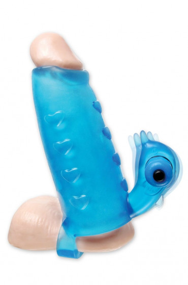 Голубая утолщающая насадка на пенис Deluxe Vibrating Penis Enhancer - 15 см.