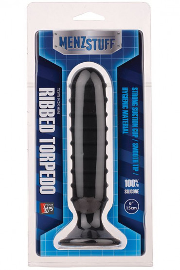Чёрный ребристый массажер для анальной стимуляции Menzstuff Ribbed Torpedo Dong - 15 см.