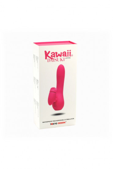Розовый вибратор с клиторальным стимулятором Kawaii Daisuki 3 - 15,2 см.