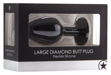 Черная анальная пробка с прозрачным кристаллом Diamond Butt Plug - 7,3 см.