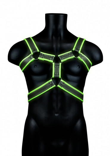 Стильная портупея Body Harness с неоновым эффектом - размер L-XL, черный с зеленым