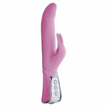 Розовый вибратор Vibe Therapy Delight с клиторальным стимулятором и вращением ствола - 23,5 см.