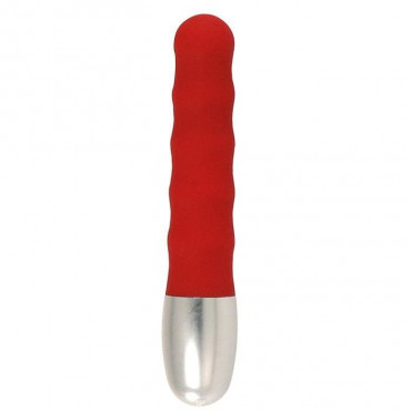 Стильный красный мини-вибратор Discretion Vibe Ribbed - 11 см.