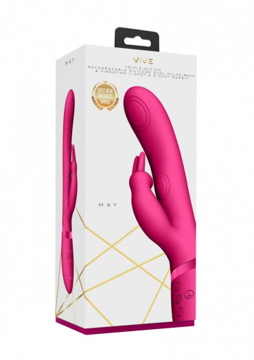Розовый вибромассажер May Pulse-Wave & C-spot & G-Spot Rabbit - 22 см.