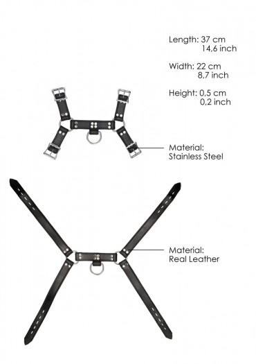 Черная мужская портупея Leather Male Chest Harness с кольцами