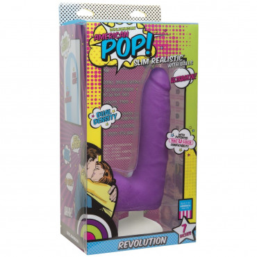 Фиолетовый фаллоимитатор на присоске Revolution 7" Slim Realistic W/Balls - 17,78 см.