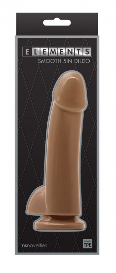 Кофейный гладкий фаллоимитатор на присоске с мошонкой Smooth 5 Inch Dildo - 17 см.