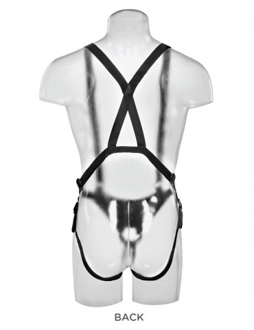 Страпон-система с чёрной насадкой 11" Two Cocks One Hole Hollow Strap-On Suspender System - 30,5 см.