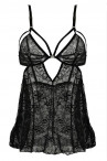 Полупрозрачная сорочка с вырезами 2 PC Lace Badydoll Set With G-String, черный