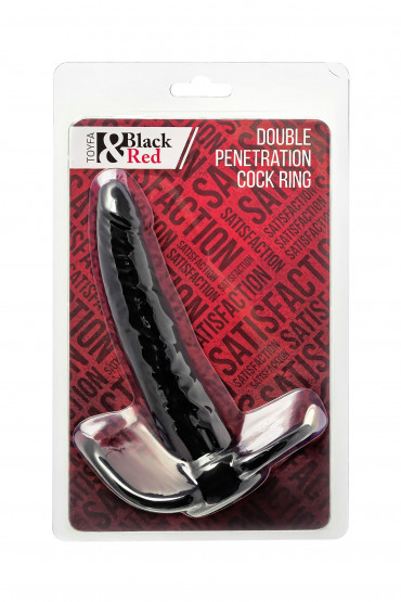 Черная насадка на пенис для двойного проникновения Black&Red - 16,5 см.