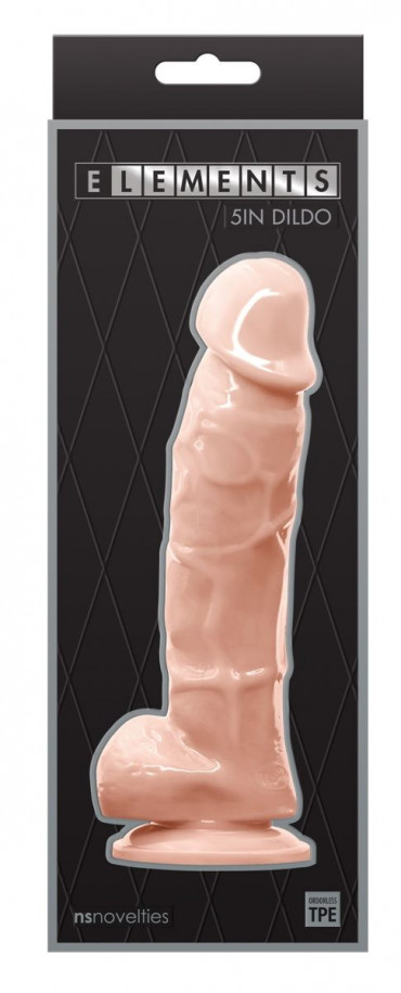 Телесный фаллоимитатор с мошонкой на присоске 5 Inch Dildo - 17,5 см.