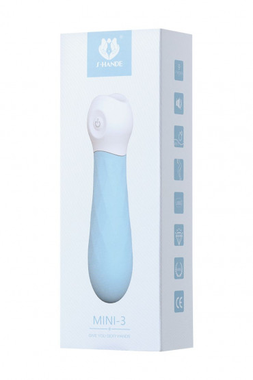 Голубой мини-вибратор S-Hande Mini 3 с рельефом - 11,8 см.