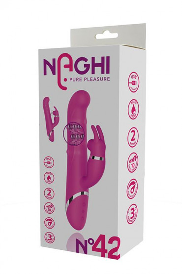Розовый вибратор-кролик Naghi NO.42 Rechargeable Duo Vibrator - 24 см.