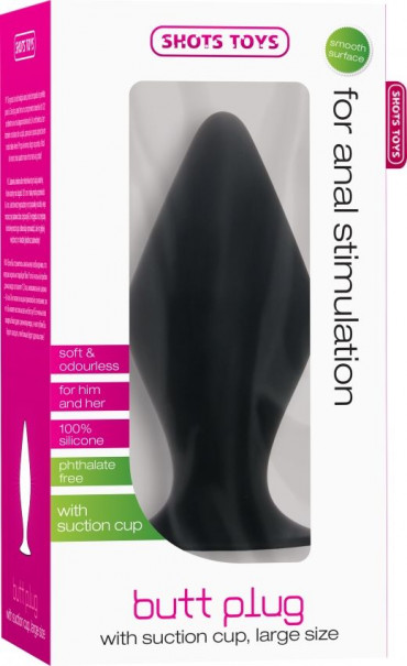 Чёрная большая анальная пробка Butt Plug with Suction Cup Large