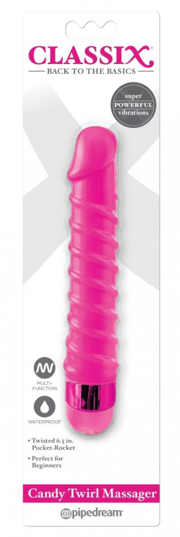 Розовый вибромассажер с винтовыми ребрышками Candy Twirl Massager - 16,5 см.