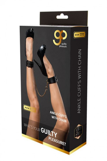 Черные оковы Premium Ankle Cuffs With Chain с золотистой цепочкой