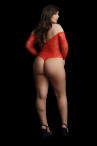 Пикантное боди Wonder Rhinestone Bodysuit с длинными рукавами, красный