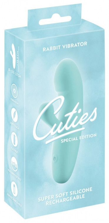 Бирюзовый мини-вибратор с клиторальным отростком Rabbit Vibrator - 15,5 см.