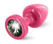 Розовая пробка с чёрным кристаллом Anni round Pink T1 Black Diamond - 6 см.