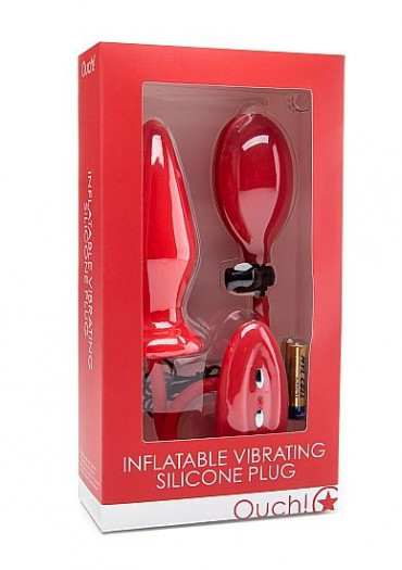 Красный анальный стимулятор с функцией расширения и вибрацией Inflatable Vibrating Silicone Plug - 12,2 см.