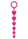 Розовая анальная цепочка с шариками-сердечками Heart Beads - 23 см.