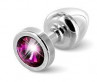 Серебристая пробка с малиновым кристаллом Anni round Silver T1 Fuschia - 6 см.