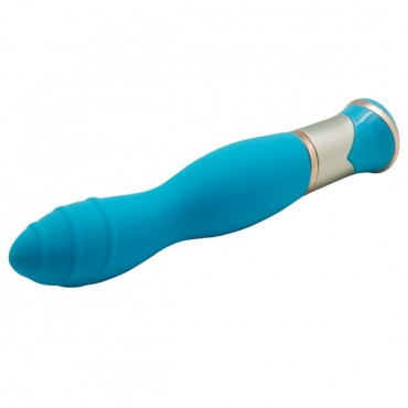 Голубой вибратор с ротацией Ecstasy Deluxe Rippled Vibe - 20 см.