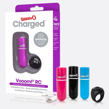 Чёрная перезаряжаемая вибропуля Charged Vooom Remote Control Bullet