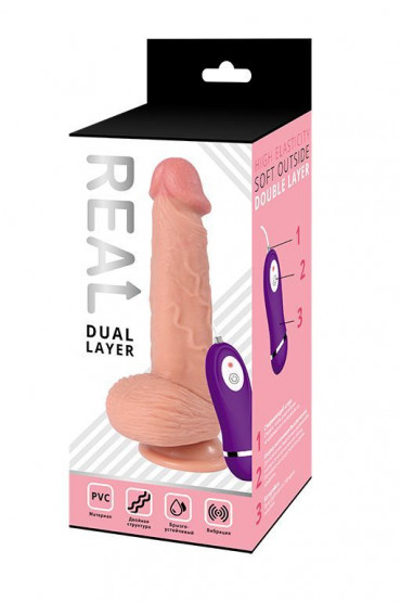 Телесный реалистичный вибратор Real Dual Layer - 20 см.