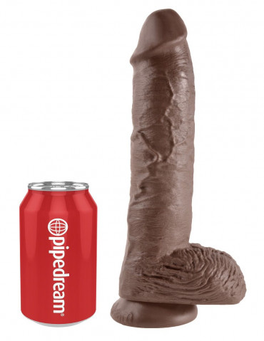 Большой коричневый фаллоимитатор с мошонкой 10" Cock with Balls на присоске - 25,4 см.
