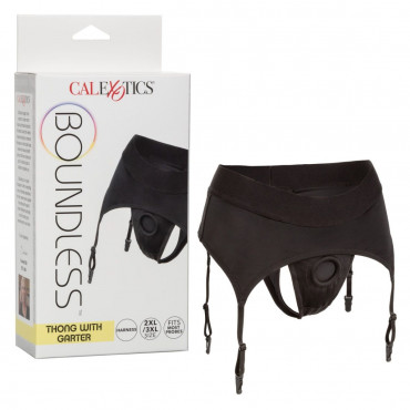 Черные трусики для страпона Thong with Garter размера 2XL/3XL, черный