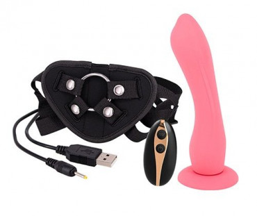 Розовый поясной фаллоимитатор с вибрацией 7Inch Vibration Dildo Strap-ON - 18 см.