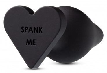 Черная анальная пробка с основанием-сердечком Spank Me Butt Plug - 8,5 см.