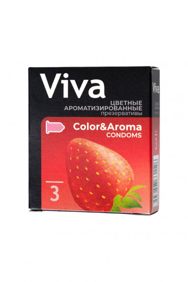 Цветные презервативы Viva Color&Aroma с ароматом клубники - 3 шт.