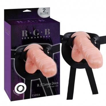 Телесный страпон 8.5" James Deen Strap-On - 15 см.