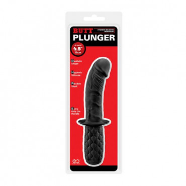 Черный изогнутый анальный фаллоимитатор Butt Plunger с ручкой-ограничителем