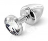 Серебристая пробка Anni round silver plated T3 с прозрачным кристаллом - 9 см.