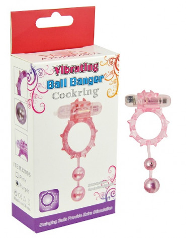 Фиолетовое виброкольцо с 2 утяжеляющими шариками Ball Banger Cock Ring