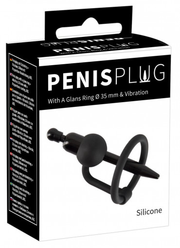 Черный силиконовый дилятор с вибрацией и кольцом PenisPlug with a Glans Ring & Vibration