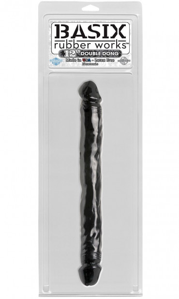 Двусторонний чёрный фаллоимитатор 12" Double Dong - 33,7 см.