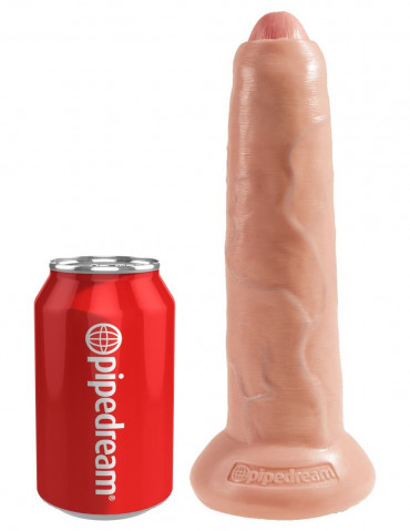 Телесный необрезанный фаллоимитатор на присоске 9" Uncut Cock - 25,4 см.