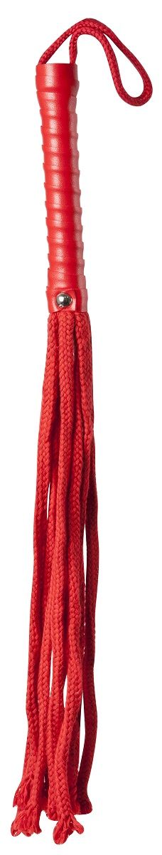 Красная веревочная плеть с ручкой из полиуретана Cotton String Flogger - 50 см.