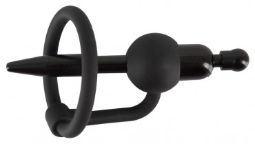 Черный силиконовый дилятор с вибрацией и кольцом PenisPlug with a Glans Ring & Vibration