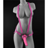 Розовая страпон-система 7" Strap-On Suspender Harness Set с реалистичной насадкой - 19 см.