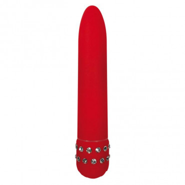 Красный вибратор Diamond Red Superbe Vibe с кристаллами - 15 см.