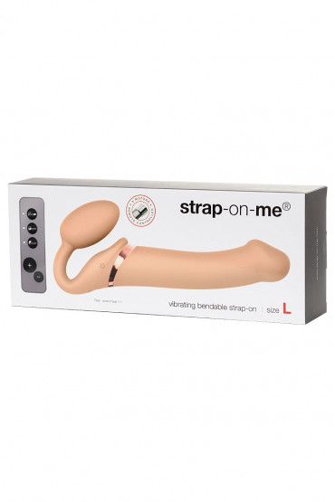 Телесный безремневой вибрострапон Vibrating Bendable Strap-On - size L